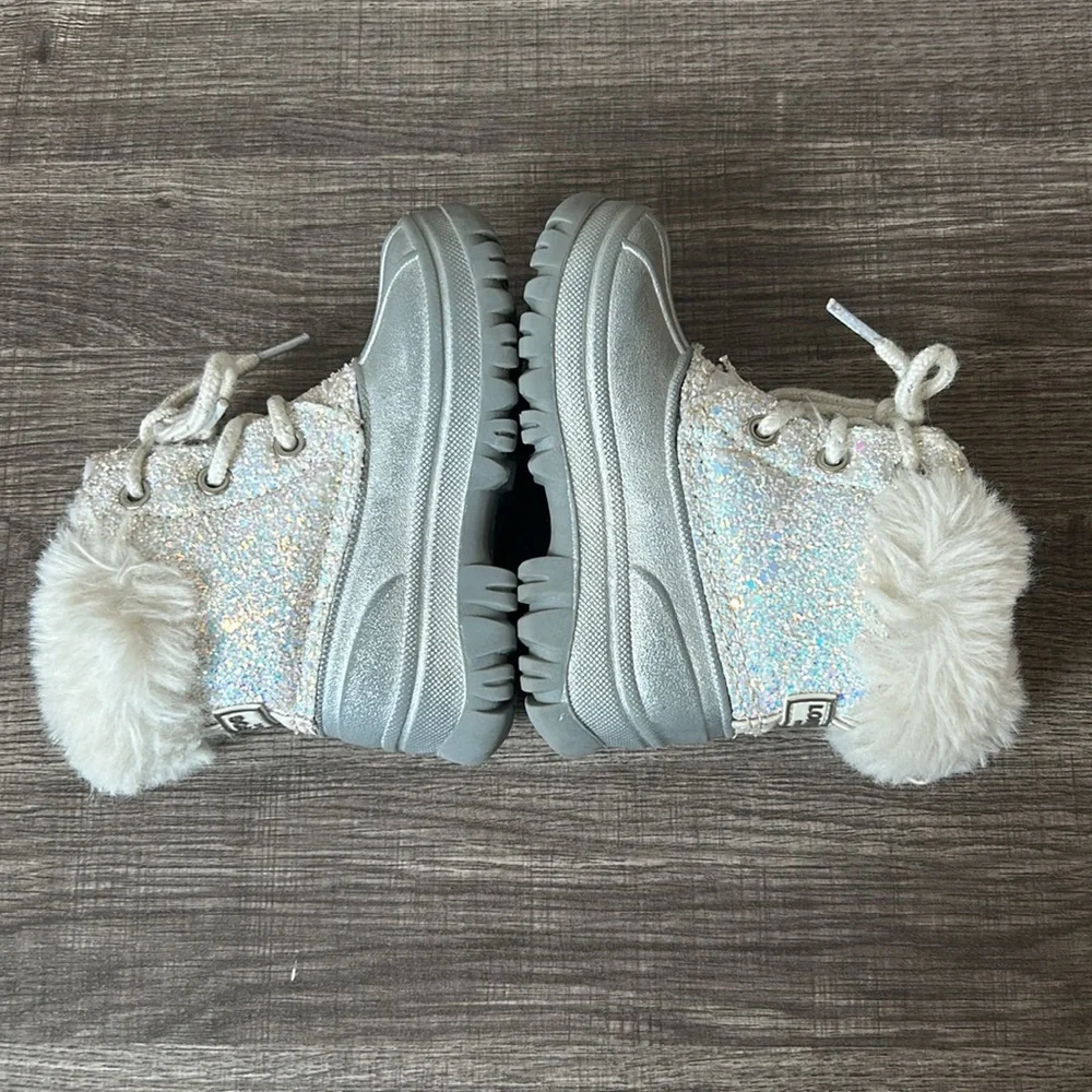 London‎ Fog Girls Lil Tadley White Glitter Faux Fur Winter Snow Boots Glam 7